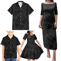 Hawaiian Kakau Art and Hisbiscus Tattoo Family Matching Puletasi and Hawaiian Shirt Tribal Pattern-Black Gradient Style LT03 - Polynesian Pride