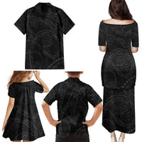 Hawaiian Kakau Art and Hisbiscus Tattoo Family Matching Puletasi and Hawaiian Shirt Tribal Pattern-Black Gradient Style LT03 - Polynesian Pride