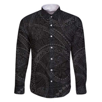 Hawaiian Kakau Art and Hisbiscus Tattoo Family Matching Puletasi and Hawaiian Shirt Tribal Pattern-Black Gradient Style LT03 Dad's Shirt - Long Sleeve Black - Polynesian Pride