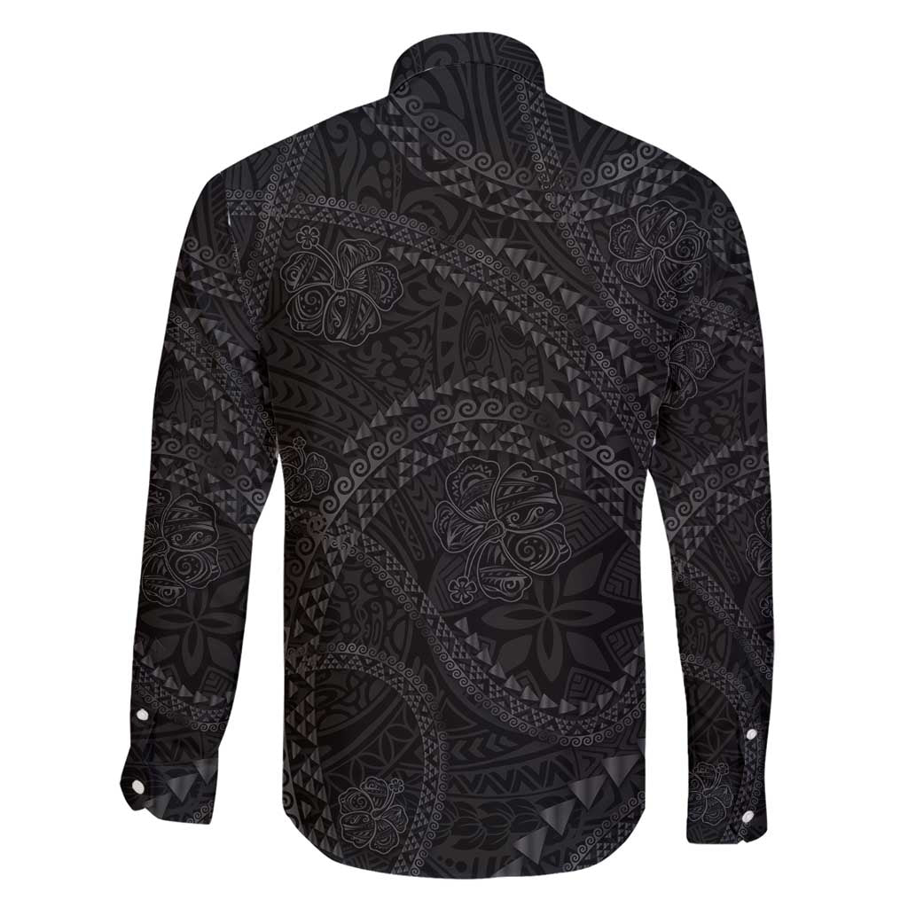 Hawaiian Kakau Art and Hisbiscus Tattoo Family Matching Short Sleeve Bodycon Dress and Hawaiian Shirt Tribal Pattern-Black Gradient Style LT03 - Polynesian Pride