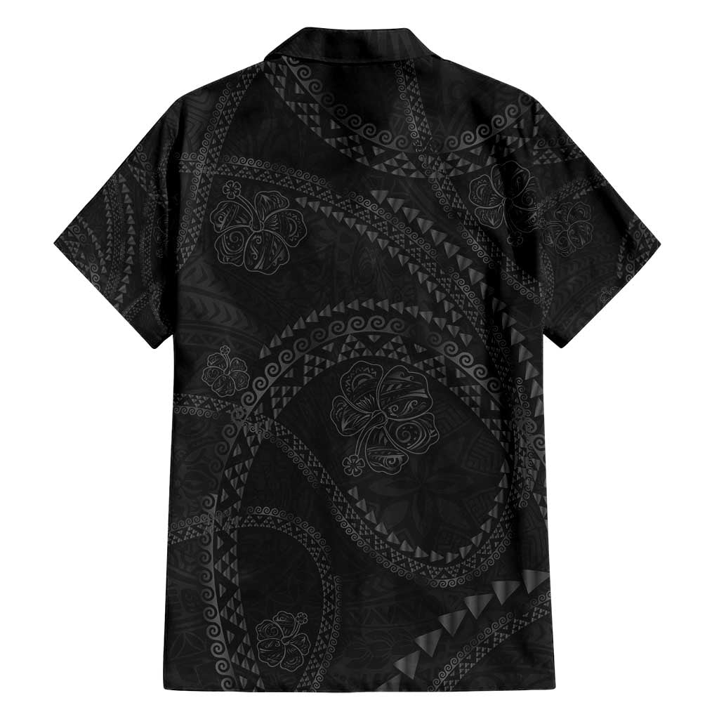Hawaiian Kakau Art and Hisbiscus Tattoo Family Matching Summer Maxi Dress and Hawaiian Shirt Tribal Pattern-Black Gradient Style LT03 - Polynesian Pride