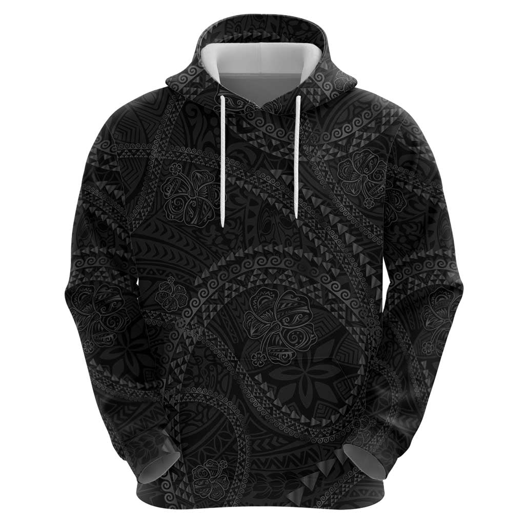 Hawaiian Kakau Art and Hisbiscus Tattoo Hoodie Tribal Pattern-Black Gradient Style - Polynesian Pride