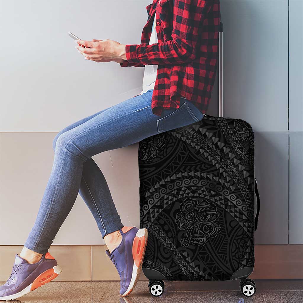 Hawaiian Kakau Art and Hisbiscus Tattoo Luggage Cover Tribal Pattern-Black Gradient Style - Polynesian Pride