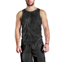 Hawaiian Kakau Art and Hisbiscus Tattoo Men Tank Top Tribal Pattern-Black Gradient Style - Polynesian Pride