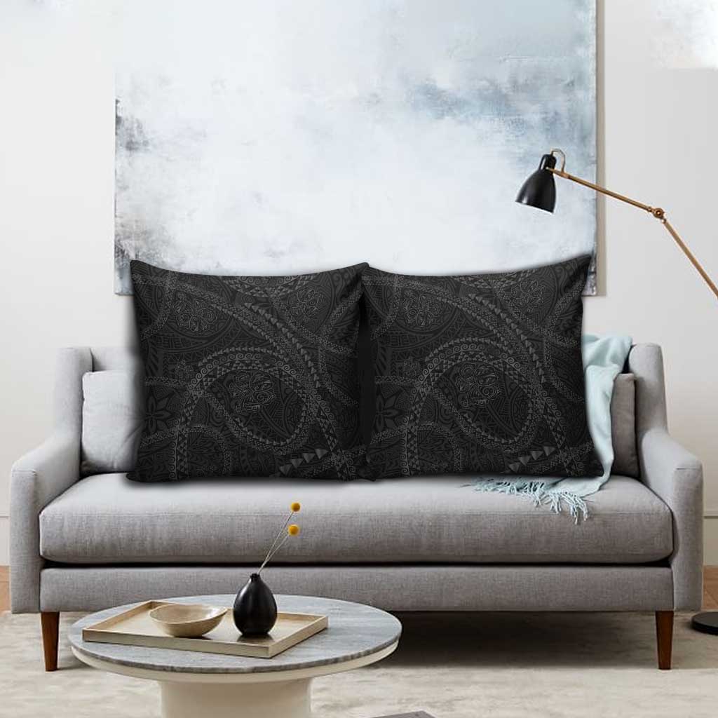 Hawaiian Kakau Art and Hisbiscus Tattoo Pillow Cover Tribal Pattern-Black Gradient Style - Polynesian Pride