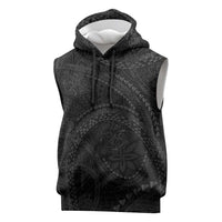 Hawaiian Kakau Art and Hisbiscus Tattoo Sleeveless Hoodie Tribal Pattern-Black Gradient Style LT03 Black - Polynesian Pride