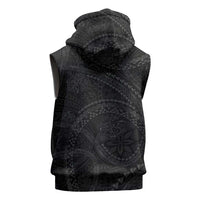 Hawaiian Kakau Art and Hisbiscus Tattoo Sleeveless Hoodie Tribal Pattern-Black Gradient Style LT03 - Polynesian Pride