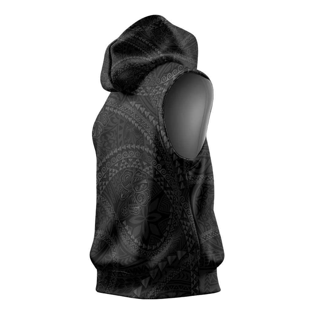 Hawaiian Kakau Art and Hisbiscus Tattoo Sleeveless Hoodie Tribal Pattern-Black Gradient Style LT03 - Polynesian Pride