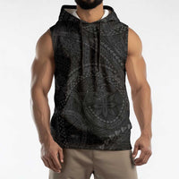 Hawaiian Kakau Art and Hisbiscus Tattoo Sleeveless Hoodie Tribal Pattern-Black Gradient Style LT03 - Polynesian Pride