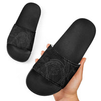 Hawaiian Kakau Art and Hisbiscus Tattoo Slide Sandals Tribal Pattern-Black Gradient Style - Polynesian Pride