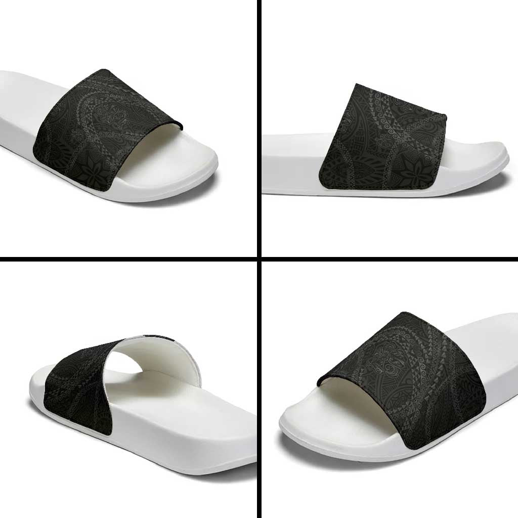 Hawaiian Kakau Art and Hisbiscus Tattoo Slide Sandals Tribal Pattern-Black Gradient Style - Polynesian Pride