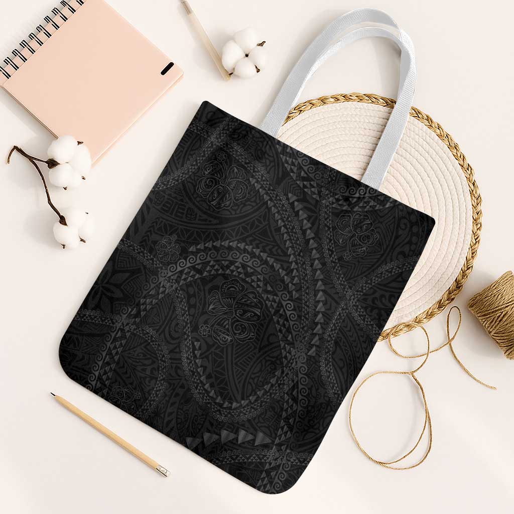 Hawaiian Kakau Art and Hisbiscus Tattoo Tote Bag Tribal Pattern-Black Gradient Style - Polynesian Pride