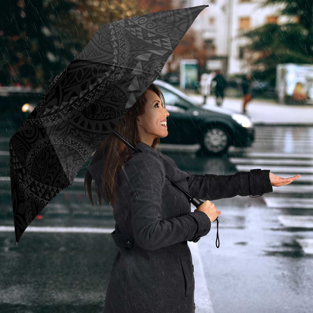 Hawaiian Kakau Art and Hisbiscus Tattoo Umbrella Tribal Pattern-Black Gradient Style - Polynesian Pride