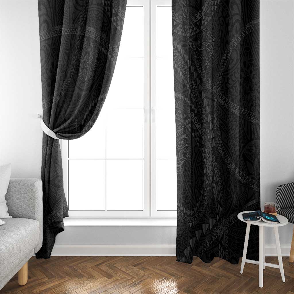 Hawaiian Kakau Art and Hisbiscus Tattoo Window Curtain Tribal Pattern-Black Gradient Style - Polynesian Pride