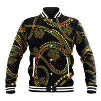 Hawaiian Kakau Art and Hisbiscus Tattoo Baseball Jacket Tribal Pattern-Reggae Style LT03 Unisex Black - Polynesian Pride