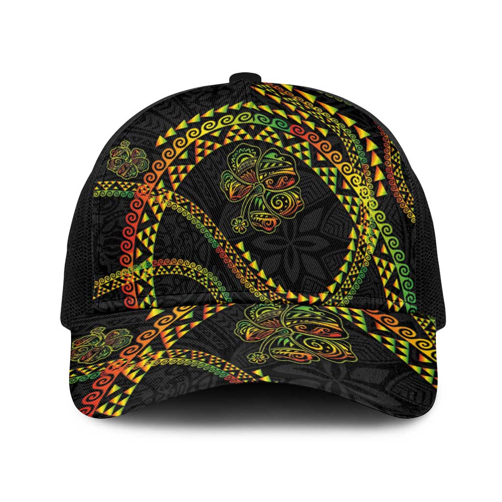 Hawaiian Kakau Art and Hisbiscus Tattoo Baseball Net Cap Tribal Pattern-Reggae Style - Polynesian Pride
