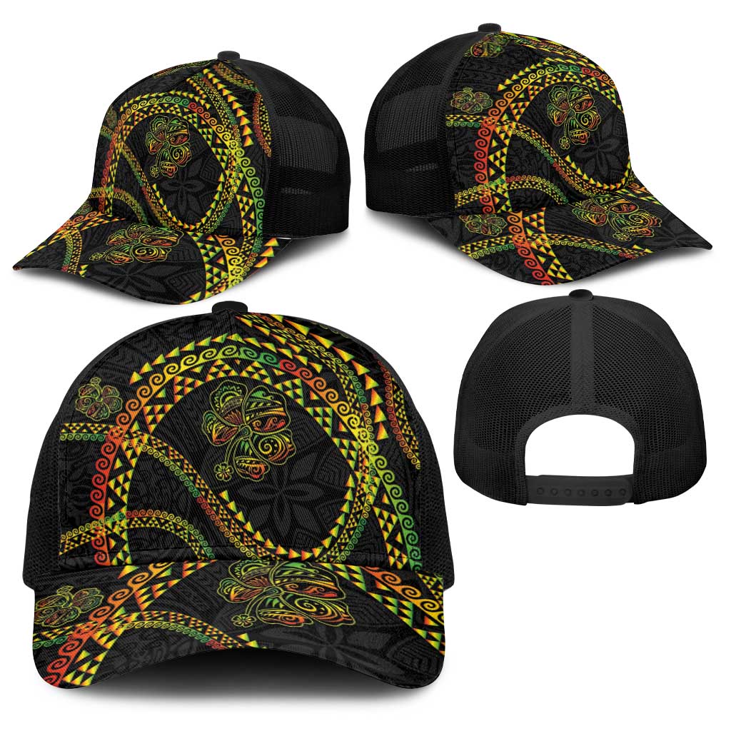 Hawaiian Kakau Art and Hisbiscus Tattoo Baseball Net Cap Tribal Pattern-Reggae Style - Polynesian Pride