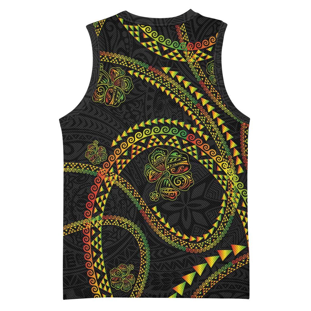 Hawaiian Kakau Art and Hisbiscus Tattoo Basketball Jersey Tribal Pattern-Reggae Style LT03 - Polynesian Pride