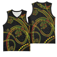 Hawaiian Kakau Art and Hisbiscus Tattoo Basketball Jersey Tribal Pattern-Reggae Style LT03 - Polynesian Pride