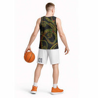 Hawaiian Kakau Art and Hisbiscus Tattoo Basketball Jersey Tribal Pattern-Reggae Style LT03 - Polynesian Pride