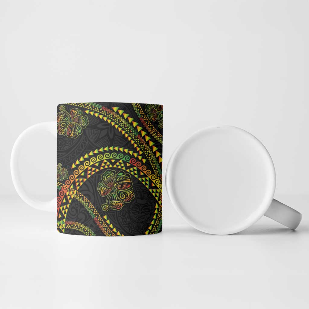 Hawaiian Kakau Art and Hisbiscus Tattoo Ceramic Mug Tribal Pattern-Reggae Style - Polynesian Pride