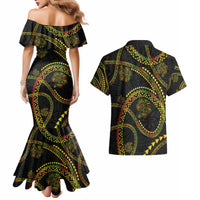 Hawaiian Kakau Art and Hisbiscus Tattoo Couples Matching Mermaid Dress and Hawaiian Shirt Tribal Pattern-Reggae Style LT03 - Polynesian Pride