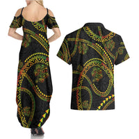 Hawaiian Kakau Art and Hisbiscus Tattoo Couples Matching Summer Maxi Dress and Hawaiian Shirt Tribal Pattern-Reggae Style LT03 - Polynesian Pride