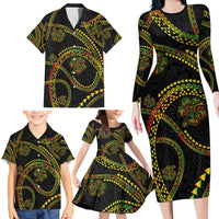 Hawaiian Kakau Art and Hisbiscus Tattoo Family Matching Long Sleeve Bodycon Dress and Hawaiian Shirt Tribal Pattern-Reggae Style LT03 - Polynesian Pride