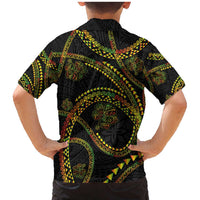 Hawaiian Kakau Art and Hisbiscus Tattoo Family Matching Mermaid Dress and Hawaiian Shirt Tribal Pattern-Reggae Style LT03 - Polynesian Pride