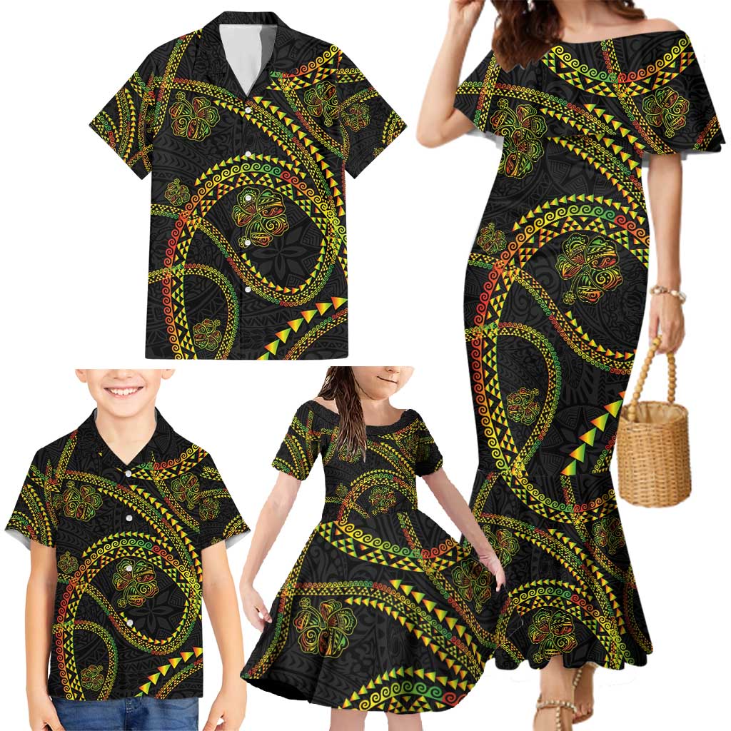 Hawaiian Kakau Art and Hisbiscus Tattoo Family Matching Mermaid Dress and Hawaiian Shirt Tribal Pattern-Reggae Style LT03 - Polynesian Pride