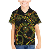 Hawaiian Kakau Art and Hisbiscus Tattoo Family Matching Mermaid Dress and Hawaiian Shirt Tribal Pattern-Reggae Style LT03 Son's Shirt Black - Polynesian Pride