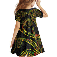 Hawaiian Kakau Art and Hisbiscus Tattoo Family Matching Off Shoulder Short Dress and Hawaiian Shirt Tribal Pattern-Reggae Style LT03 - Polynesian Pride