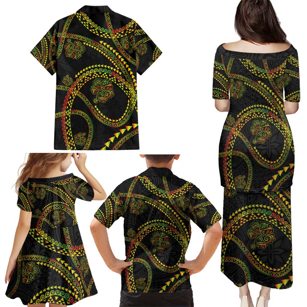 Hawaiian Kakau Art and Hisbiscus Tattoo Family Matching Puletasi and Hawaiian Shirt Tribal Pattern-Reggae Style LT03 - Polynesian Pride
