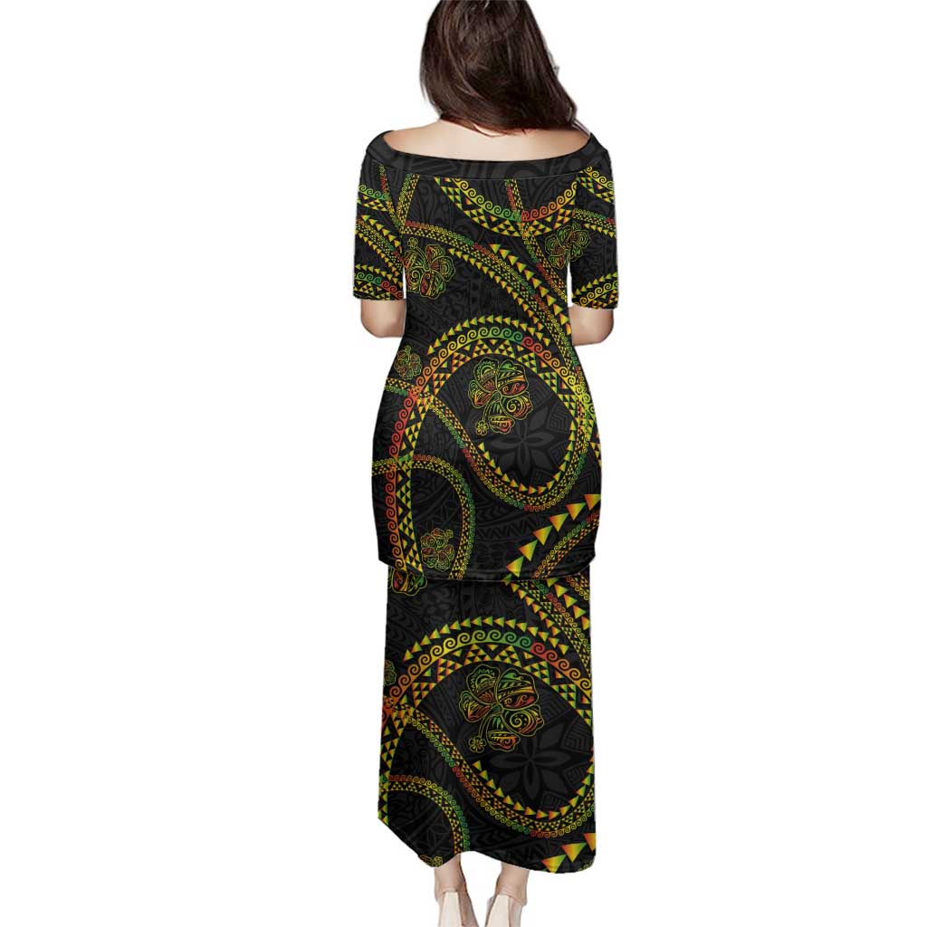 Hawaiian Kakau Art and Hisbiscus Tattoo Family Matching Puletasi and Hawaiian Shirt Tribal Pattern-Reggae Style LT03 - Polynesian Pride