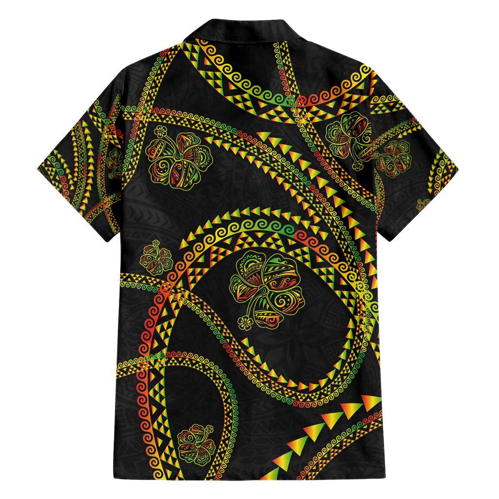 Hawaiian Kakau Art and Hisbiscus Tattoo Family Matching Short Sleeve Bodycon Dress and Hawaiian Shirt Tribal Pattern-Reggae Style LT03 - Polynesian Pride