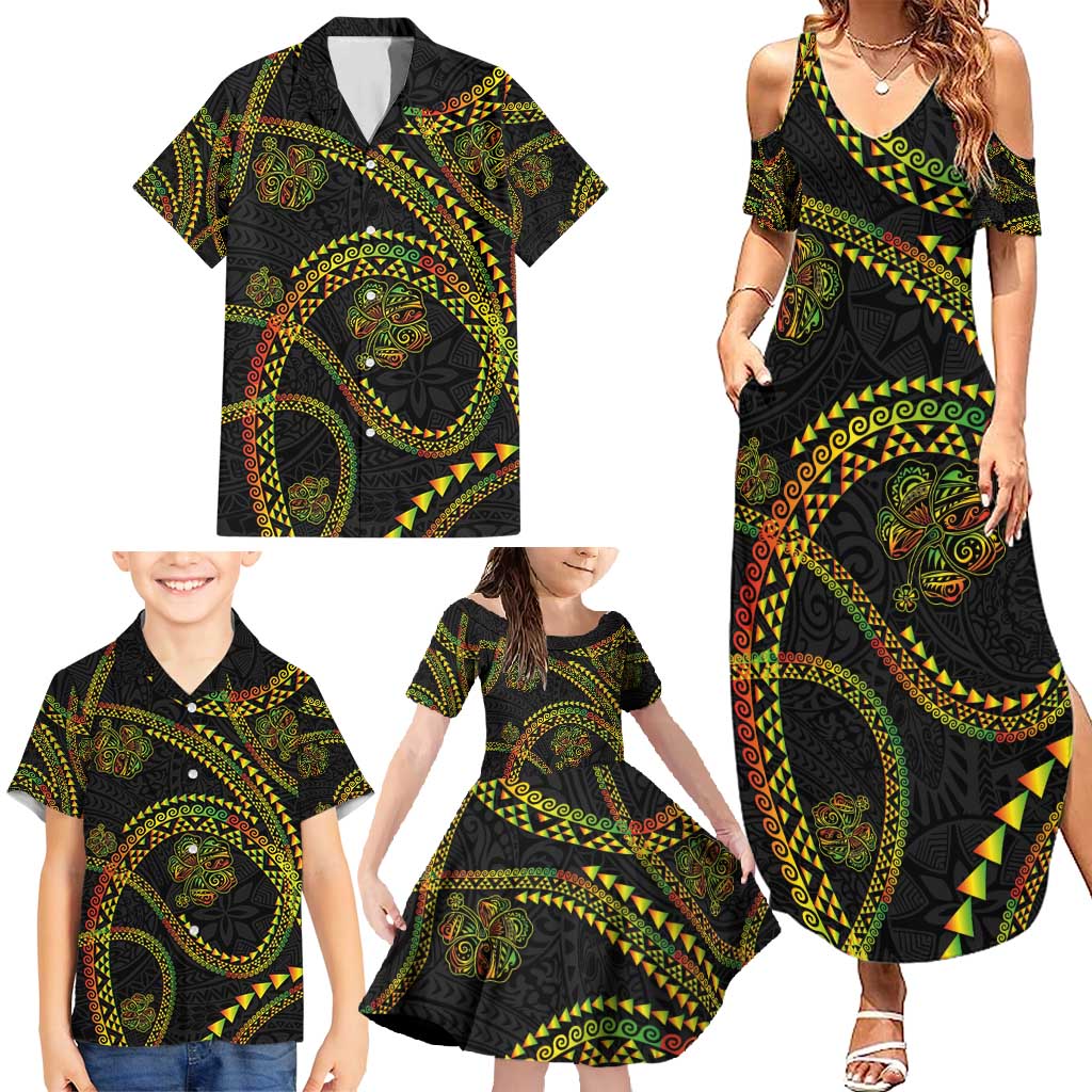 Hawaiian Kakau Art and Hisbiscus Tattoo Family Matching Summer Maxi Dress and Hawaiian Shirt Tribal Pattern-Reggae Style LT03 - Polynesian Pride