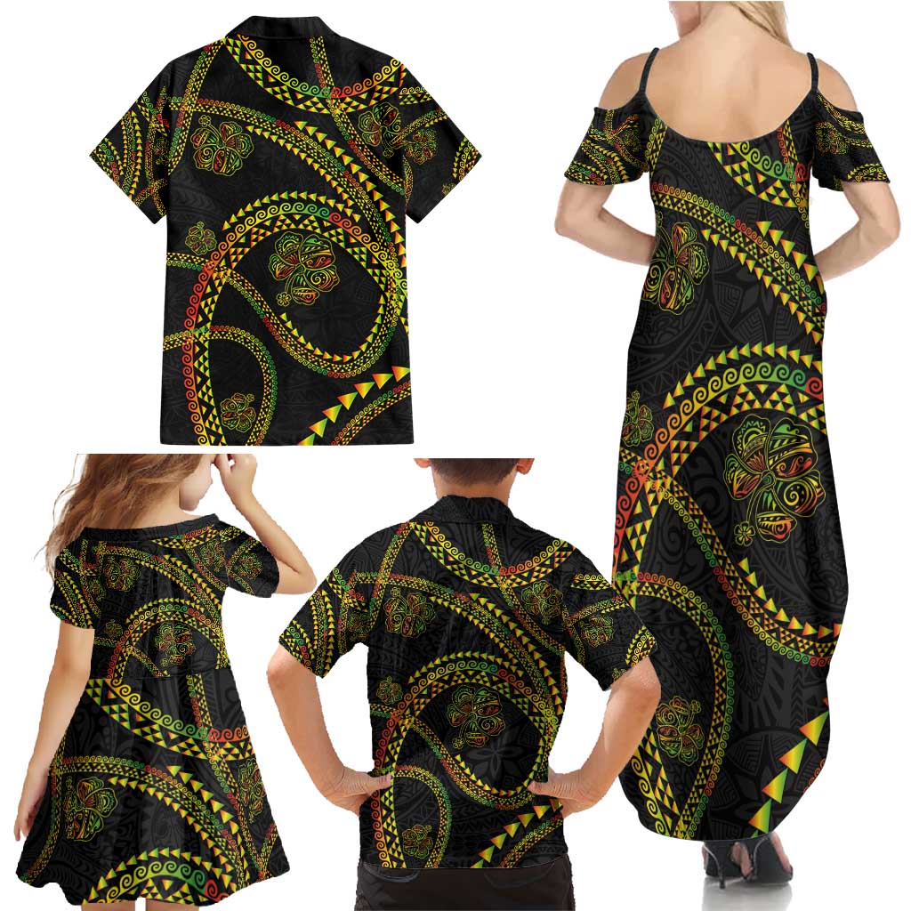 Hawaiian Kakau Art and Hisbiscus Tattoo Family Matching Summer Maxi Dress and Hawaiian Shirt Tribal Pattern-Reggae Style LT03 - Polynesian Pride