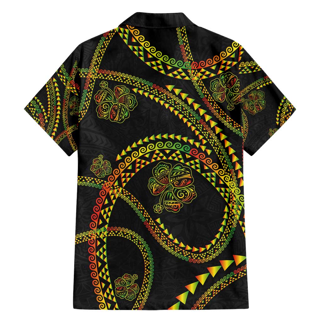 Hawaiian Kakau Art and Hisbiscus Tattoo Family Matching Summer Maxi Dress and Hawaiian Shirt Tribal Pattern-Reggae Style LT03 - Polynesian Pride