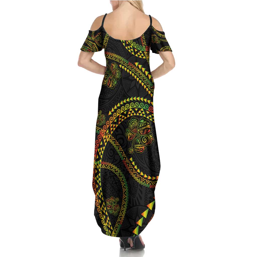 Hawaiian Kakau Art and Hisbiscus Tattoo Family Matching Summer Maxi Dress and Hawaiian Shirt Tribal Pattern-Reggae Style LT03 - Polynesian Pride