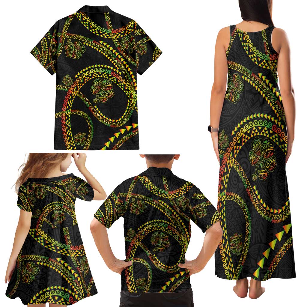 Hawaiian Kakau Art and Hisbiscus Tattoo Family Matching Tank Maxi Dress and Hawaiian Shirt Tribal Pattern-Reggae Style LT03 - Polynesian Pride