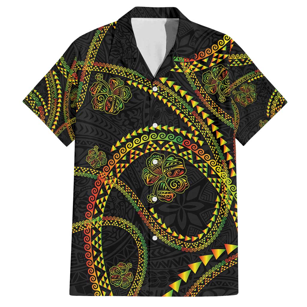 Hawaiian Kakau Art and Hisbiscus Tattoo Family Matching Tank Maxi Dress and Hawaiian Shirt Tribal Pattern-Reggae Style LT03 Dad's Shirt - Short Sleeve Black - Polynesian Pride