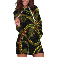 Hawaiian Kakau Art and Hisbiscus Tattoo Hoodie Dress Tribal Pattern-Reggae Style LT03 Black - Polynesian Pride