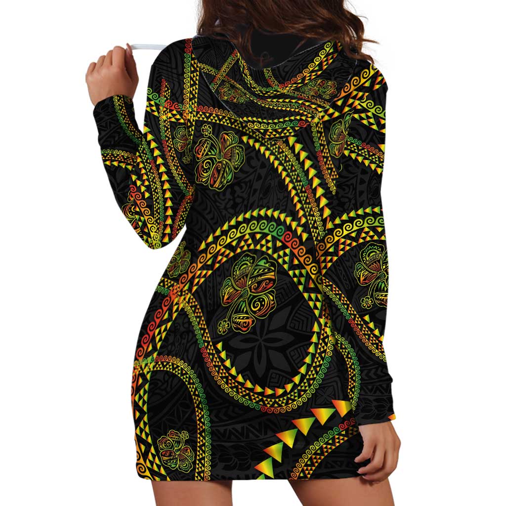 Hawaiian Kakau Art and Hisbiscus Tattoo Hoodie Dress Tribal Pattern-Reggae Style LT03 - Polynesian Pride