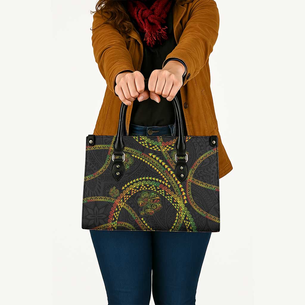 Hawaiian Kakau Art and Hisbiscus Tattoo Leather Bag Tribal Pattern-Reggae Style - Polynesian Pride