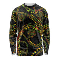 Hawaiian Kakau Art and Hisbiscus Tattoo Long Sleeve Shirt Tribal Pattern-Reggae Style LT03 Unisex Black - Polynesian Pride