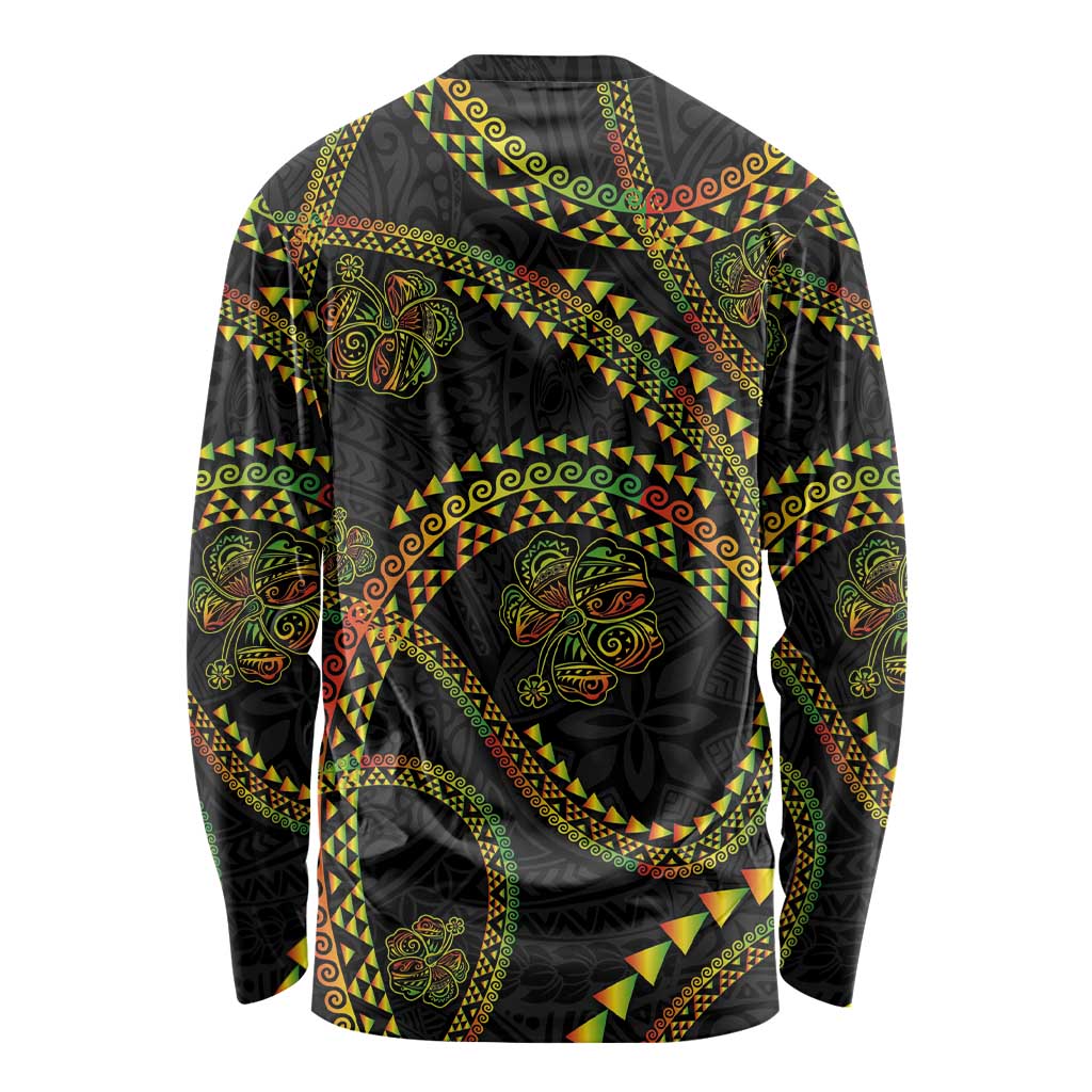 Hawaiian Kakau Art and Hisbiscus Tattoo Long Sleeve Shirt Tribal Pattern-Reggae Style LT03 - Polynesian Pride