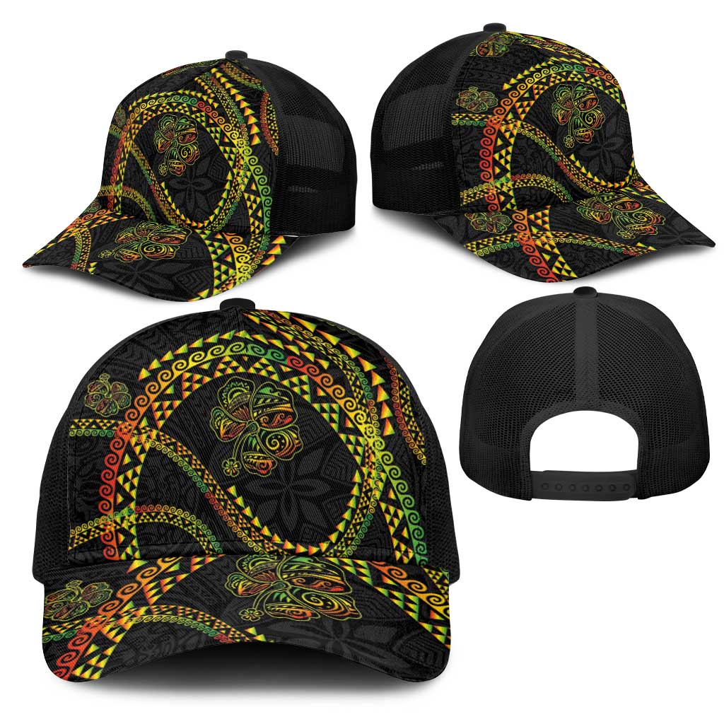 Hawaiian Kakau Art and Hisbiscus Tattoo Mesh Trucker Cap Tribal Pattern-Reggae Style - Polynesian Pride
