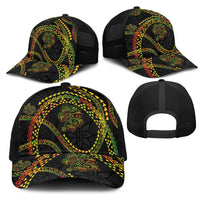 Hawaiian Kakau Art and Hisbiscus Tattoo Mesh Trucker Cap Tribal Pattern-Reggae Style - Polynesian Pride