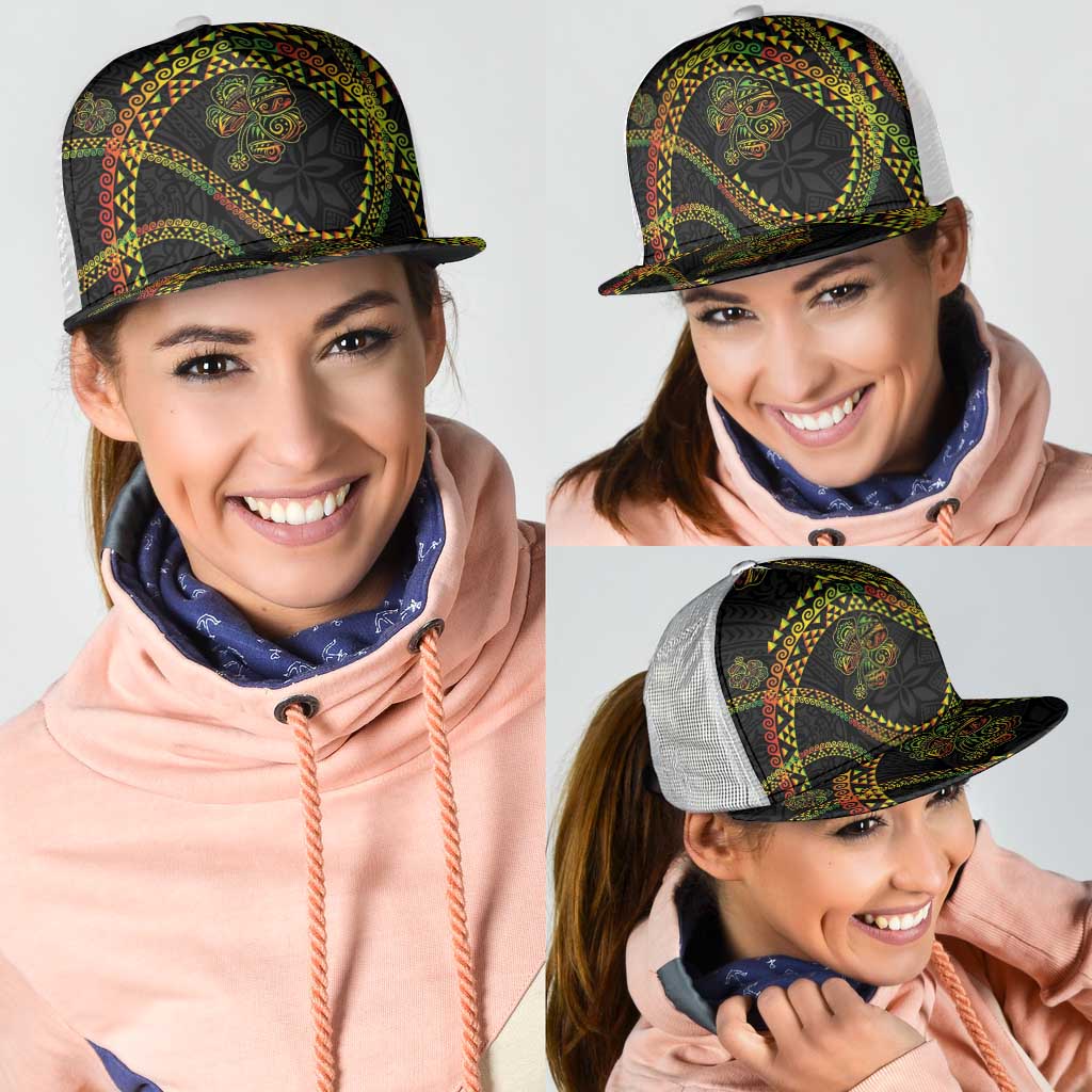 Hawaiian Kakau Art and Hisbiscus Tattoo Mesh Trucker Cap Tribal Pattern-Reggae Style - Polynesian Pride