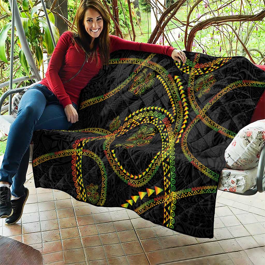 Hawaiian Kakau Art and Hisbiscus Tattoo Quilt Tribal Pattern-Reggae Style - Polynesian Pride